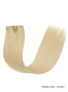 1 Pc Of 24 Inches 16-Clip No-Net Synthetic Woven Hair Extension Wig Available In Three Classic Color Options: Black Sparkling Gold And Mixed Shade The Design Of Each Clip Ensures Easy Application Specifically Designed For Women Suitable For Daily Used As Well As Christmas Gatherings And New Year's Celebrations - Gold - View 3