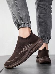 女士棕色一脚蹬舞鞋适合情侣休闲时尚简约学生老年人防滑跑步鞋男女运动鞋 - 棕色 - 查看 2