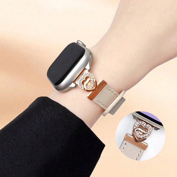1 Pieza Correa De Reloj De Cuero Con Forma De Corazón En Rosa Dorado Y Albaricoque Para Mujeres, Compatible Con Apple Watch Ultra/se/8/7/6/5/4/3/2/1 De 38/40/41/42/44/45/49mm Para El Día De San Valentín