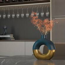 1只金色陶瓷小花瓶裝飾花卉,適用於客廳餐廳桌上裝飾,家庭壁爐書架檯面電視柜裝飾,聖誕節家居裝飾 - 金色 - 查看 5