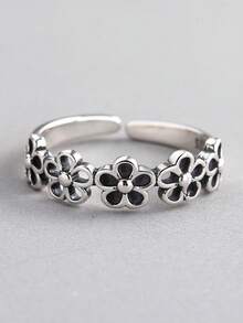 1pc Men's Punk Personalized Open Ring, Unisex Simple And Versatile Korean Retro Faded Daisy, Open Adjustable Index Finger Ring, Minimalist And Minimalist Style Hand Accessory, Unique And Minimalist Design - Antique Silver - View 5