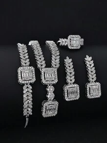 MOONSO 2023 年新品 4 件装独特设计镀银首饰套装女士周年纪念礼物 E029-R029-X029-S029 - 銀色 - 查看 4