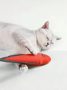 1入貓咪玩具模擬魚形毛絨枕頭,帶紙磨摩聲,僅限寵物使用 - 白色 - 查看 9