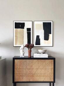 2入組高清黑白塊狀抽象設計印花畫布海報,適用於客廳、臥室、沙發背景、門廳、桌面裝飾,家居裝飾藝術畫,不含相框,pvc管包裝安全到達 - 彩色 - 查看 1