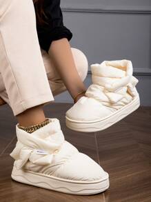 女士新風格厚底雪地靴,毛茸茸內襯,防滑,,冬天,家庭鞋 - 米色 - 查看 2