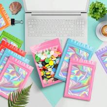 10入組全息激光彩色加厚聚酯塑料袋,用於珠寶零售存儲、禮品包裝拉鍊袋,具有防味特性 - 粉色 - 查看 5