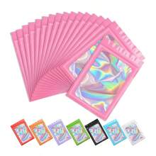 10入組全息激光彩色加厚聚酯塑料袋,用於珠寶零售存儲、禮品包裝拉鍊袋,具有防味特性 - 粉色 - 查看 1