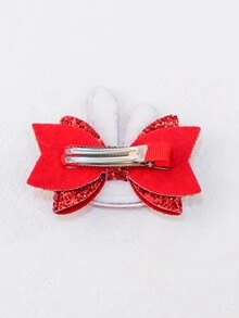 1入風女孩紅色髮夾,3英寸洋蔥粉色雪花兔子刺繡裝飾的髮夾,帶閃亮元素,適用於節日和日常佩戴 - 紅色 - 查看 3