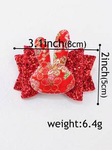 1入風女孩紅色髮夾,3英寸洋蔥粉色雪花兔子刺繡裝飾的髮夾,帶閃亮元素,適用於節日和日常佩戴 - 紅色 - 查看 4