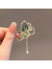 時尚高端綠色胸針,半透明昆蟲和流蘇蝴蝶細節裝飾 - 杏色 - 查看 5