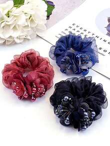 1根黑色女性髮帶,女士鬆緊帶,日常使用的馬尾繩,髮箍配件 - 黑色 - 查看 4