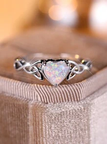 Vanel 1 Pc Style Promise Ring Inlaid Opal In Heart Shape Celtic Design On The Band Engagement / Wedding Ring Gift For Your Love - ring - View 6