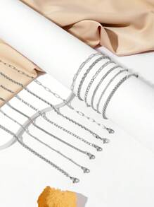 12入不銹鋼銀色項鍊和手鍊珠寶套裝, 適合日常裝飾或作為禮物贈送 - 銀色 - 查看 1