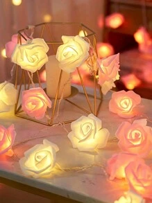 1set Led Rose Flower String Light, For Wedding And Birthday Party Decoration, Christmas And Valentine'S Day Decor Supplies - White+Pink - View 5
