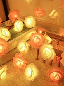 1set Led Rose Flower String Light, For Wedding And Birthday Party Decoration, Christmas And Valentine'S Day Decor Supplies - White+Pink - View 6
