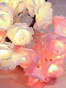 1set Led Rose Flower String Light, For Wedding And Birthday Party Decoration, Christmas And Valentine'S Day Decor Supplies - White+Pink - View 7