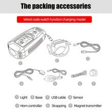 1 Đồng hồ đo tốc độ xe đạp đa chức năng có đèn, màn hình hiển thị pin, còi, đèn trước xe đạp có thể sạc lại qua USB - màu đen - Xem 11