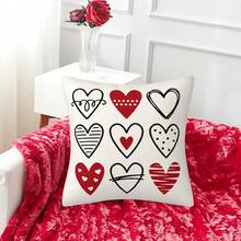 1入情人節主題心形裝飾枕套，沙發靠墊套，18x18英寸 - A - 查看 3