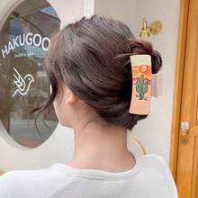 3件套PU皮革西部牛仔风格向日葵和仙人掌印花发夹/耳环/首饰套装女士 - 綠色 - 查看 2