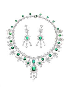 1套3入組歐美風格項鍊和耳環裝飾設計,高檔婚禮或宴會珠寶,女性節日穿戴 - 花朵 - 查看 3