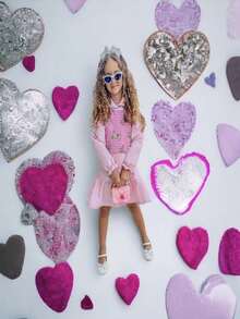 Camisa Infantil Vestido De Niña Rosa Con Chaleco De Oso De Peluche - Rosa Pálido - Ver 1