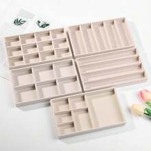 1pc Jewelry Box Organizer With Ring, Earring Compartments, Velvet Tray For Accessories Display - Beige 3-in-1 - View 4