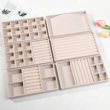 1pc Jewelry Box Organizer With Ring, Earring Compartments, Velvet Tray For Accessories Display - Beige 3-in-1 - View 3