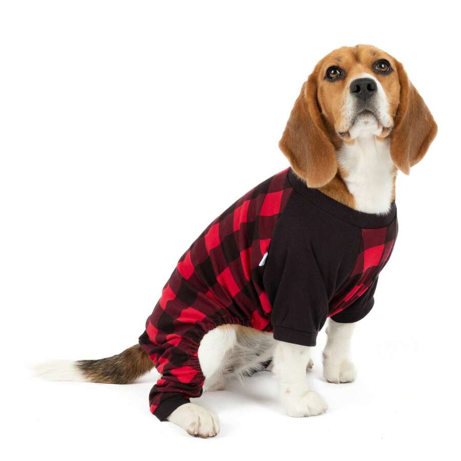 Famjams Dog Pajamas Matching Christmas Pjs For Dogs 100% Cotton (Size X-Small-XX-Large) - 格紋黑/紅 - 查看 1