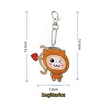Children'S Handmade Diy Diamond Painting Cartoon Twelve Constellations Keychain, 5d Diamond Keychain Pendant Accessories - Orange - View 3
