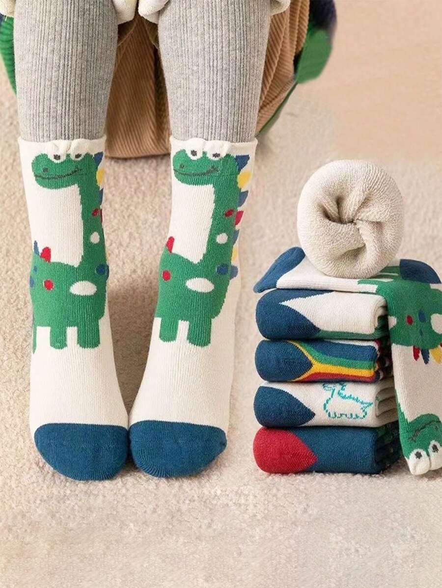 5 双秋冬季加厚儿童袜子 - 长筒婴儿保暖内衬保暖袜 - 彩色 - 查看 1