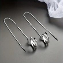 1對亮面裝飾性感耳夾線條耳環 銅製飾品 精緻女性禮物 日常休閒優雅耳飾 - 銀色 - 查看 6