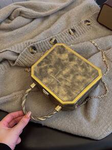 Fashionable And Personalized Square Box Chain Shoulder Crossbody Bag - Gold - View 9