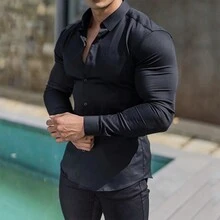 Camisas para Hombre De Vestir Cuello Mao Formal Manga Larga Caballero Elegante Moda Slim Fit Casual