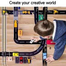 7pcs/Set Children's Cartoon Diy Road Transportation Paper Tape Set, Including 1 Roll Of Plain Road Tape, 3pcs Of Large Curve Stickers And 3pcs Of Small Curve Stickers - Type a - View 10