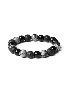 時尚復古黑曜石火山岩珠手鍊,男女皆可配戴,簡約優雅款式。男友完美禮物。 - 黑曜石串珠手鍊 - 查看 5