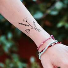 30 張描線條畫花卉圖案臨時紋身貼紙,防水持久紋身貼紙適合女性和女孩 - 彩色 - 查看 6