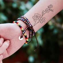 30 張描線條畫花卉圖案臨時紋身貼紙,防水持久紋身貼紙適合女性和女孩 - 彩色 - 查看 7