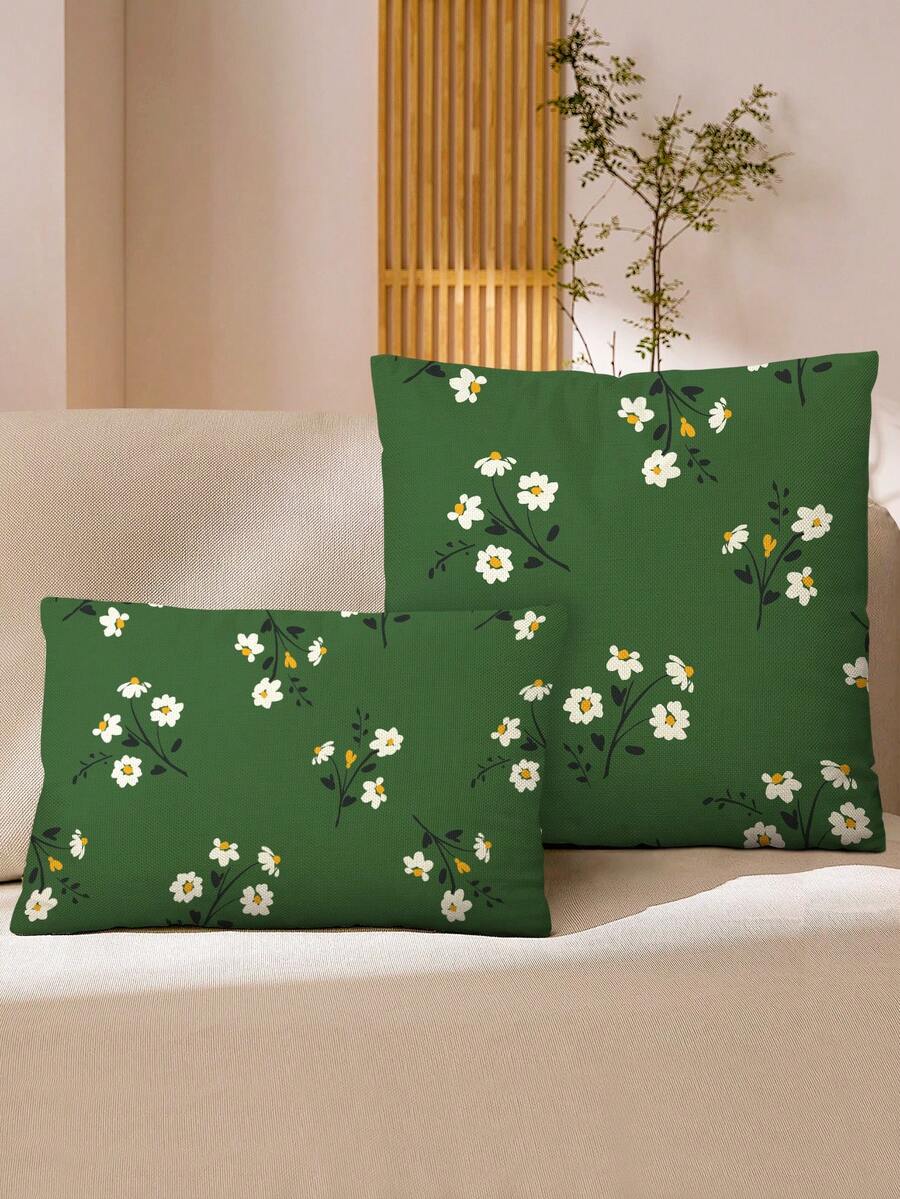 1pc Abstract Hand-Painted Pattern With Chamomile & Polka Dots Printed Linen Pillowcase, Suitable For Home Decoration, Sofa Pillows, Car Pillows - Multicolor - View 1