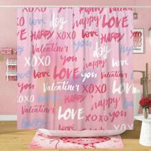 1入組情人節xoxo塗鴉粉紅淋浴簾,情人節182x182公分/ 72''x72''防水淋浴簾,附12個掛鉤,適用於情人節浴室浴缸裝飾 - 粉色 - 查看 1