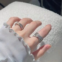 VKHK 2 cái/bộ Sang trọng Khối Zirconia  Dát Đầy Vượt qua Trang trí Mở Bộ nhẫn Thích hợp Đối với Của phụ nữ Mặc hàng ngày Và Lễ cưới - Bạc - Xem 2