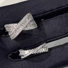 VKHK 2 cái/bộ Sang trọng Khối Zirconia  Dát Đầy Vượt qua Trang trí Mở Bộ nhẫn Thích hợp Đối với Của phụ nữ Mặc hàng ngày Và Lễ cưới - Bạc - Xem 4