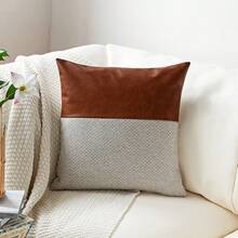 4入組北歐風豪華皮革拼色枕套（不含內芯）,不包括枕頭芯 - 米色 - 查看 3