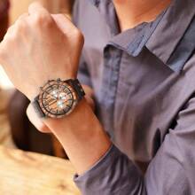 男士經典石英腕錶，帶有玫瑰金錶盤和斑馬木錶帶，時尚木製手錶，感恩節、聖誕節、萬聖節的完美禮物