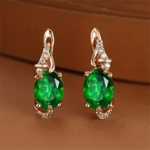 一对个性化金色女士圆形椭圆形切割白蓝红粉色宝石吊坠耳环周年纪念爪形耳环珠宝 - 耳環 - 查看 9