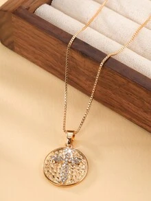 1個形3d精巧吊墜,鑲嵌寶石和水鑽,適合女性佩戴 - 金黃色 - 查看 3