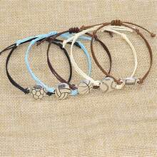 1入時尚簡約防水多色蠟線編織手鍊,運動球形合金墜飾,男女適用手環,適合作為假日禮物 - 彩色 - 查看 2