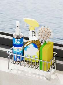 1 件廚房水槽收納盒,帶瀝水盤的海綿架,304 不銹鋼,適用於海綿、肥皂、廚房、浴室,銀色 - 黑色 - 查看 7