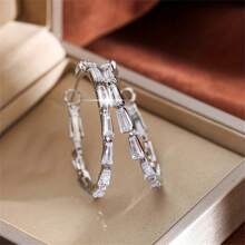 1pair Luxury Rhinestone Encrusted C-Shaped Hoop Earrings, Colorful Zirconia Daily Wear Jewelry Gift For Wife/Best Friend - Multicolor - View 28