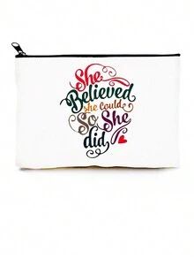 1入女性靈感引用化妝包-旅行化妝品收納袋-啟發禮物-她相信她能做到,所以她做到了 - 彩色 - 查看 1