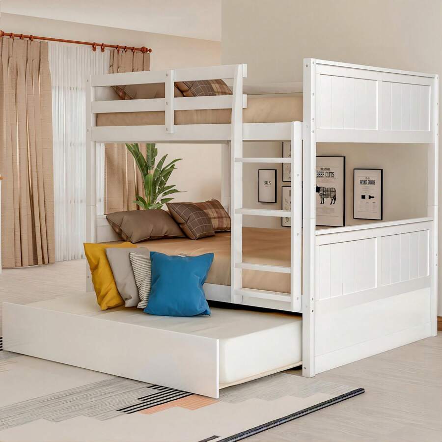 Nestfair Full Over Full Solid Wood Bunk Bed With Twin Size Trundle